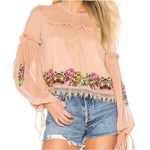 TULAROSA Lottie Embroidered Smocked Blouse M